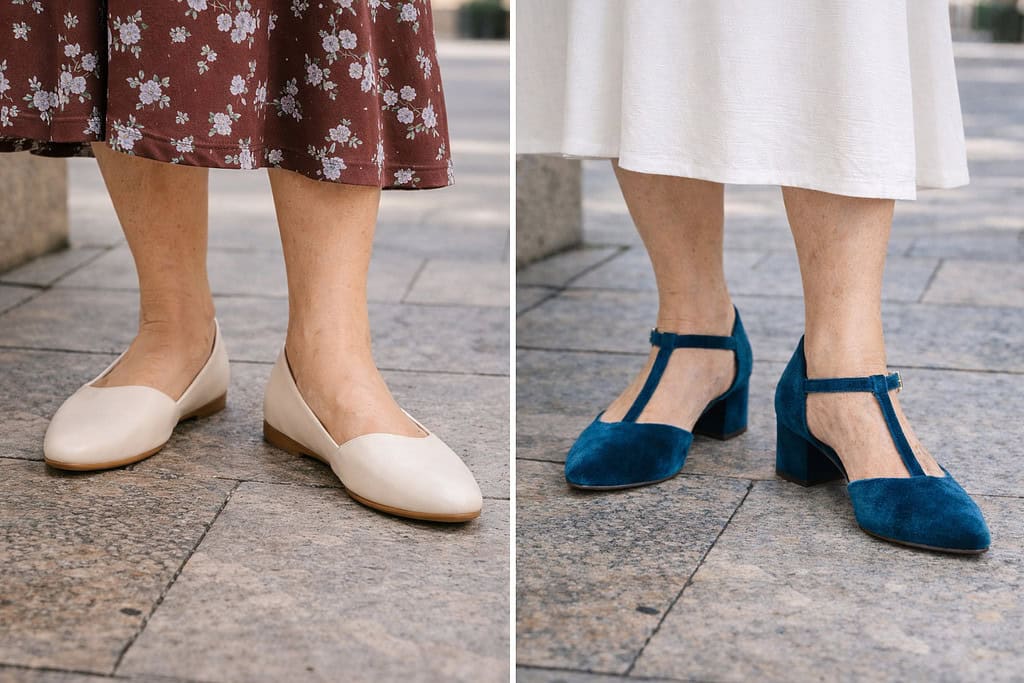 Comfortable flats and low block heels for women over 70