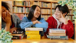 People talking in the library