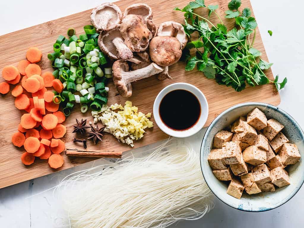 a chopping board full of vegetables
