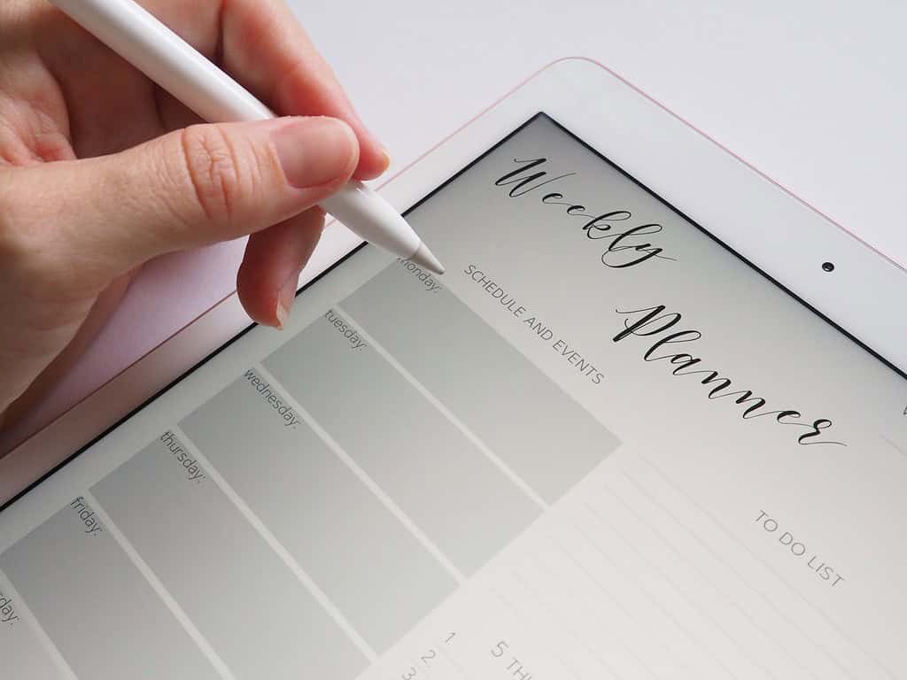 a weekly planner on the tablet