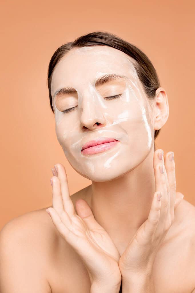a woman with skincare mask