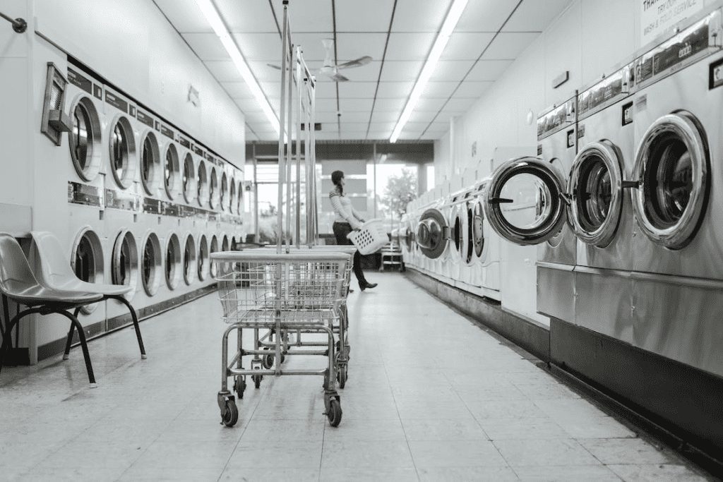 A woman in a laundry shop