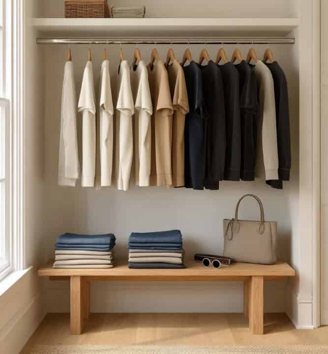 A capsule wardrobe is a curated collection of clothing items