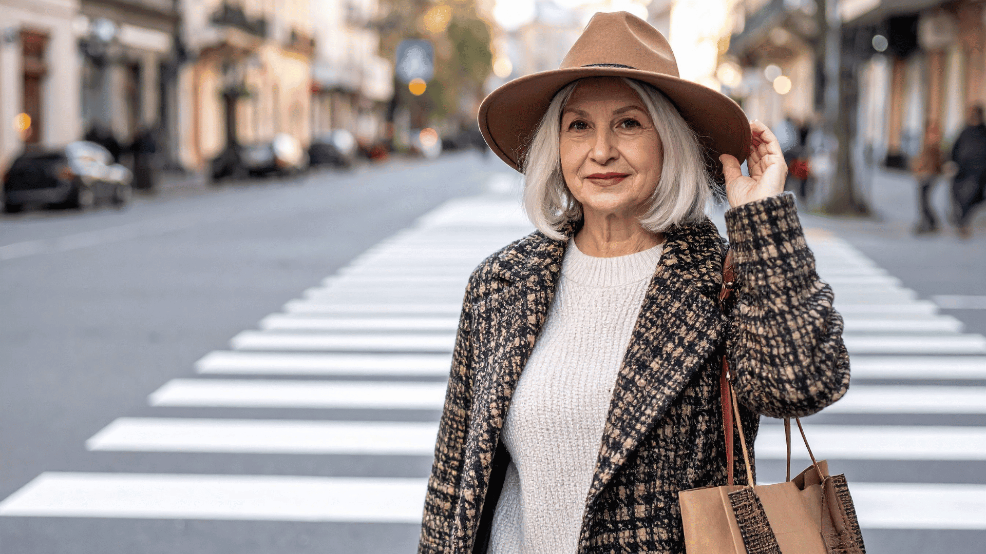 Woman Crossing Street in City Woman Crossing Street in City