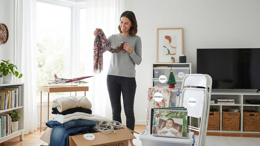 A lady sorting things at home