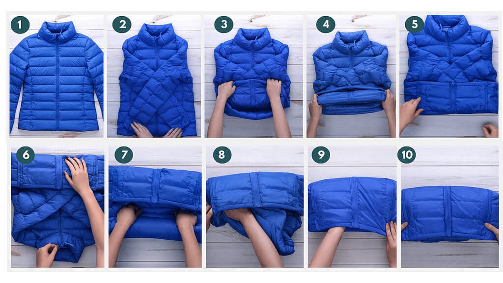 A step by step graph on how to fold a puffer jacket