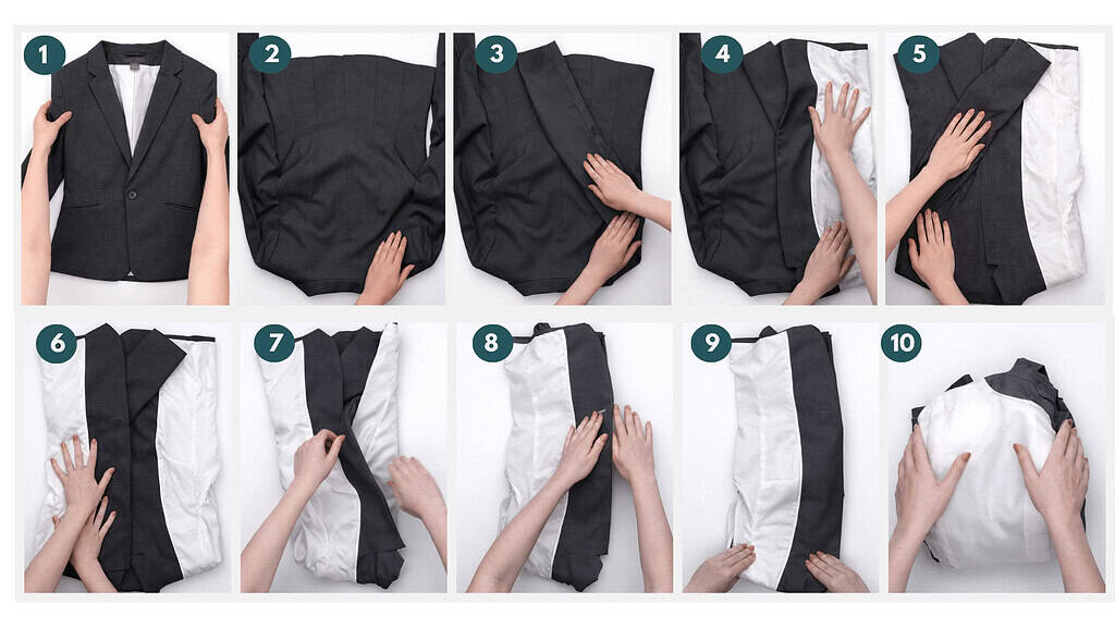 A step by step graph on how to fold a suit