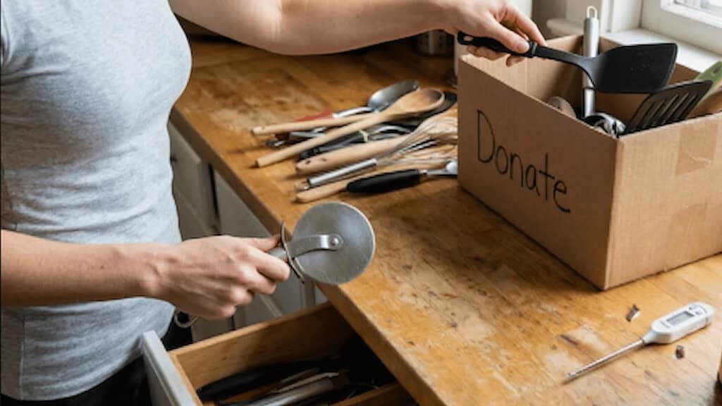 A woman sorting her kitchen stuff