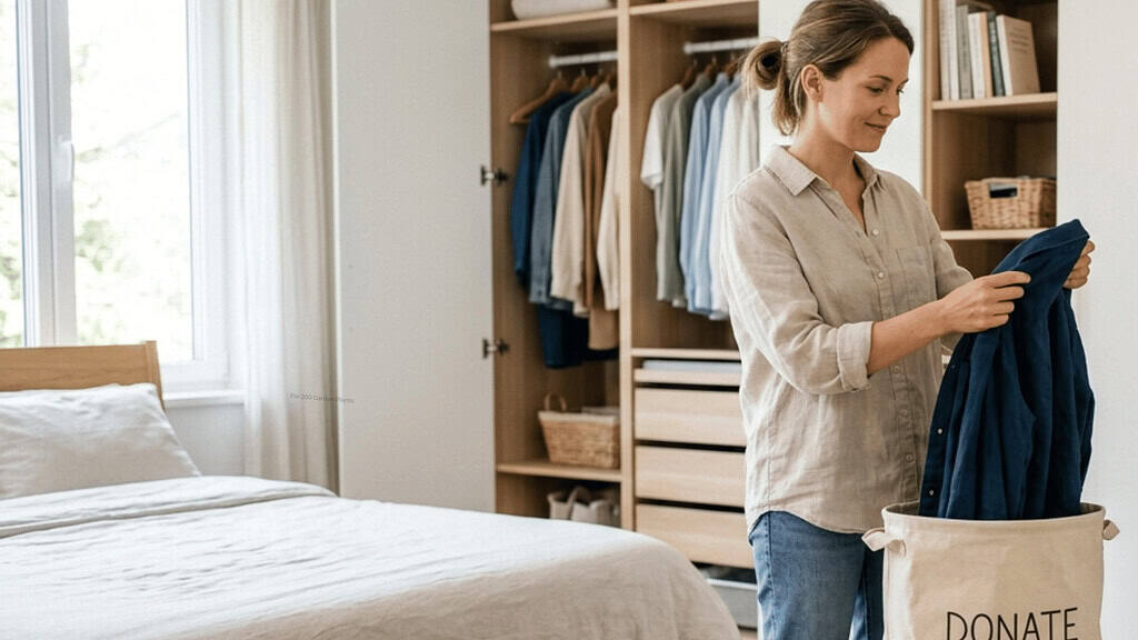 A woman arranging the things that she will donate