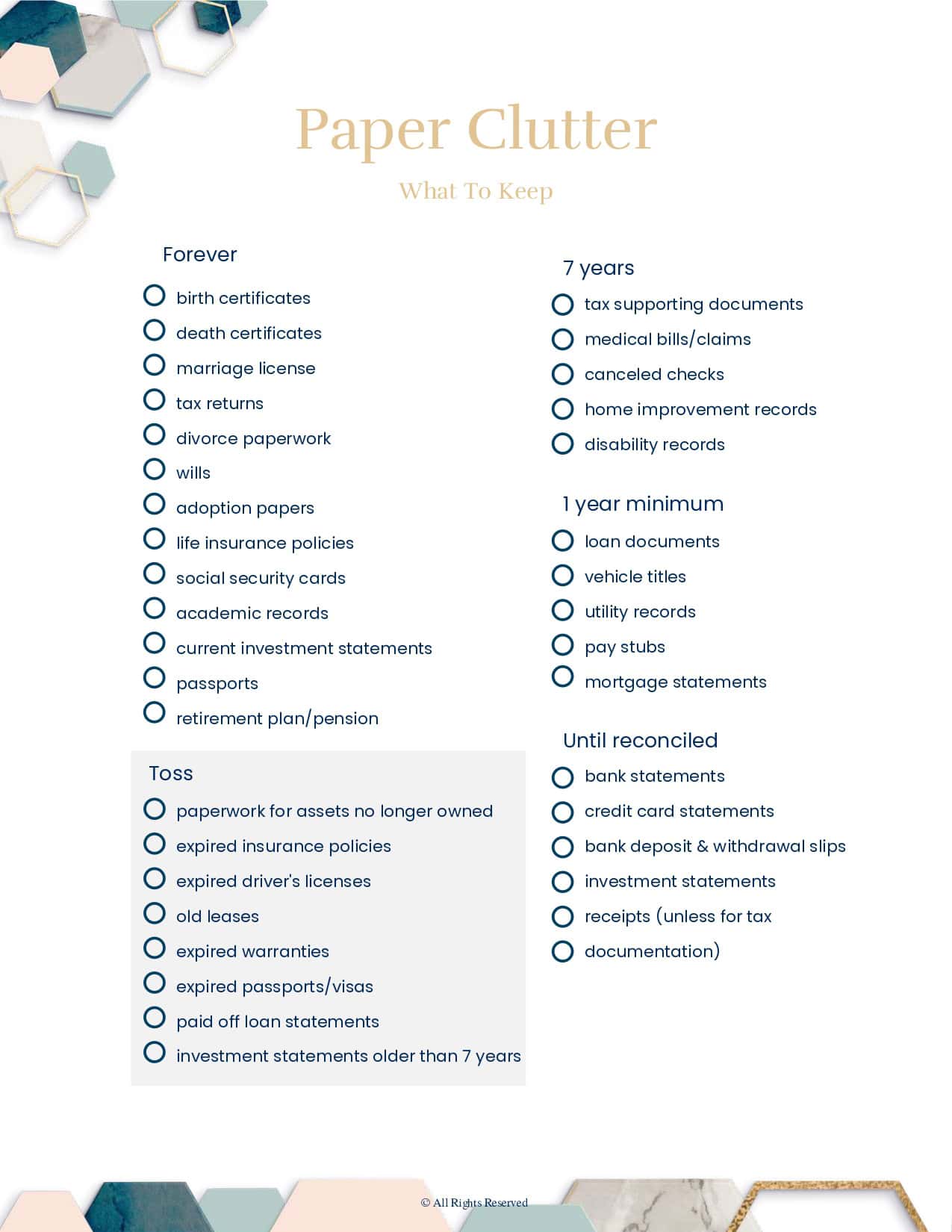 Paper Clutter What to Keep checklist from Module 08