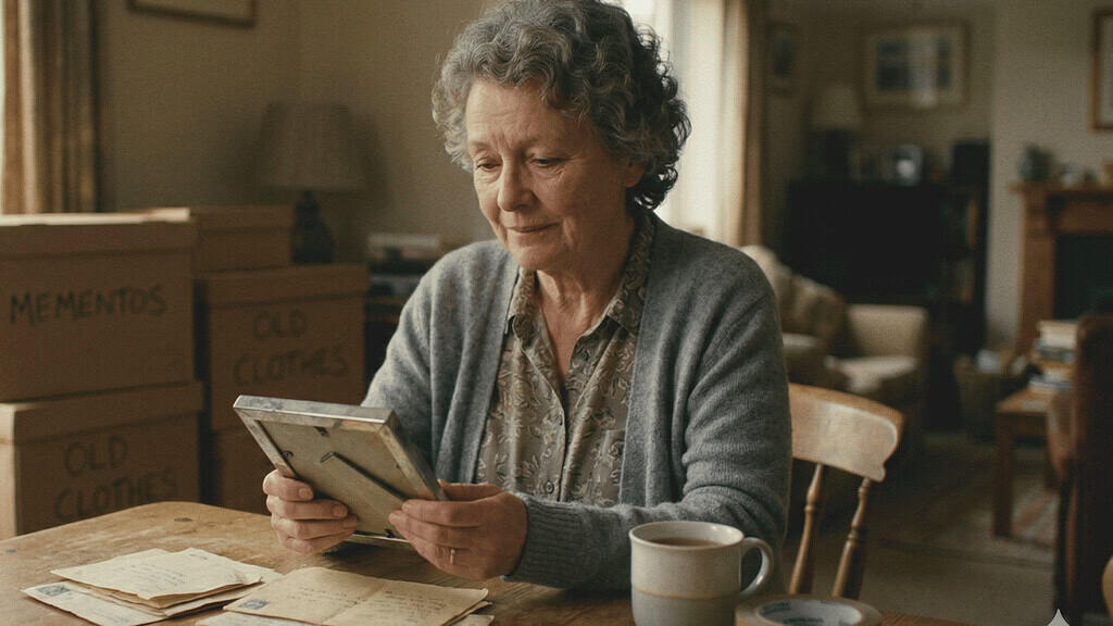 Woman sitting among cluttered belongings reflecting on the emotions behind her decluttering excuses