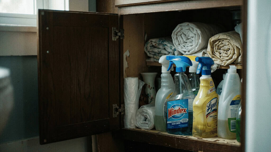 Shelves filled with just-in-case items representing the fear of not having enough