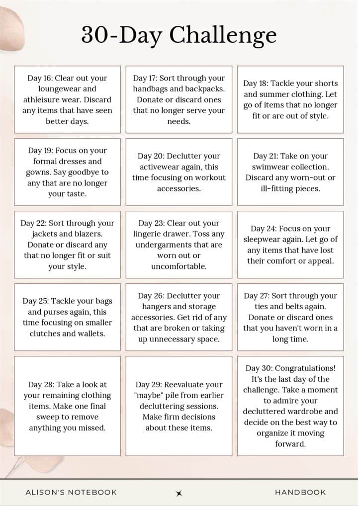 The 30-Day Wardrobe Decluttering Challenge — sample page from the handbook