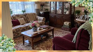 A warm, lived-in living room full of a lifetime of belongings, the starting point for decluttering for women over 70