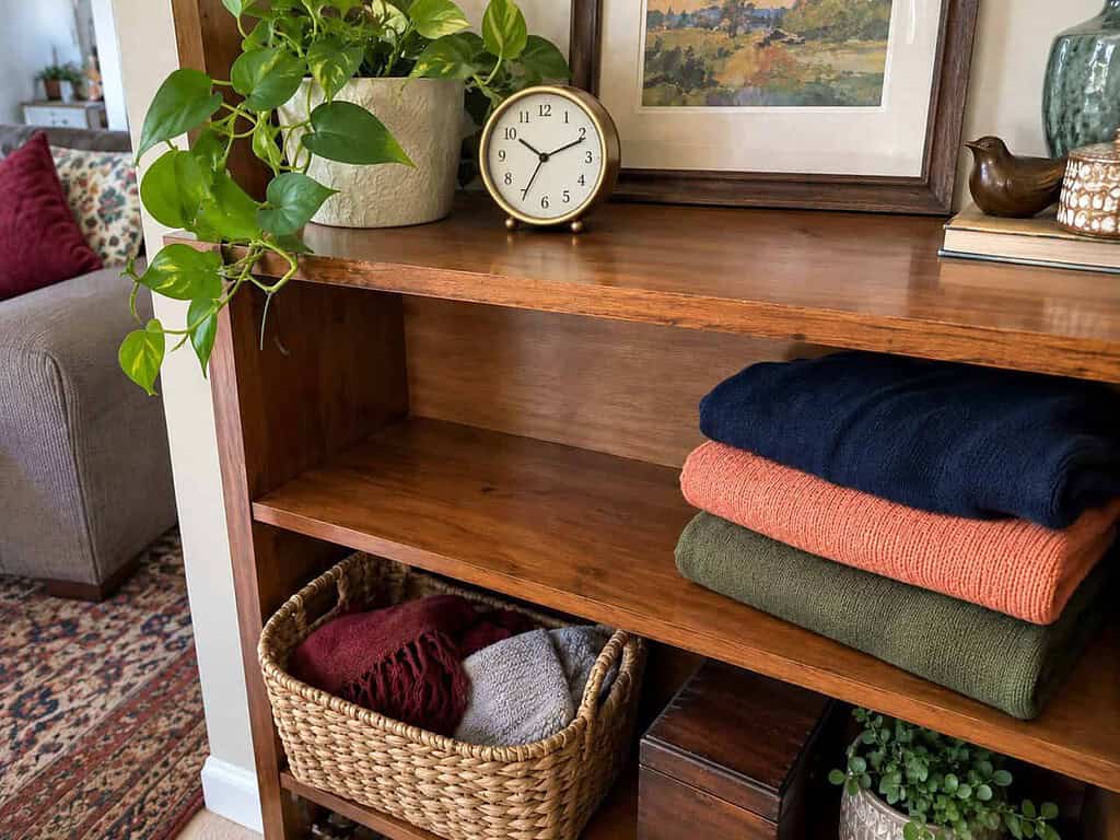A calm, lightly decluttered but lived-in room that stays tidy, showing why the slow way lasts